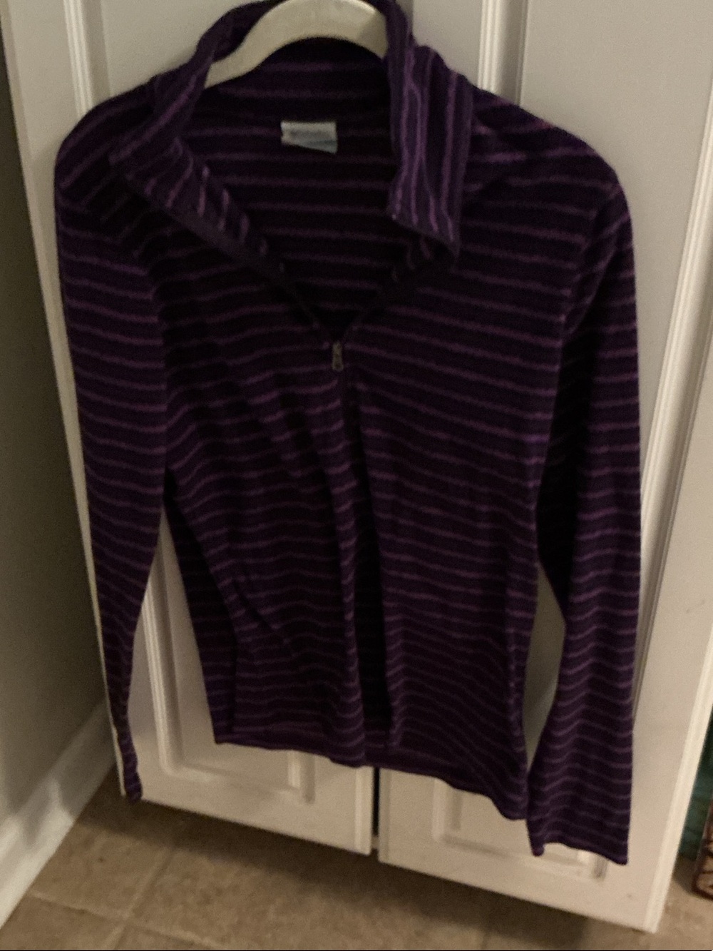 Striped Purple Zip-Up Pullover Sports Shirt